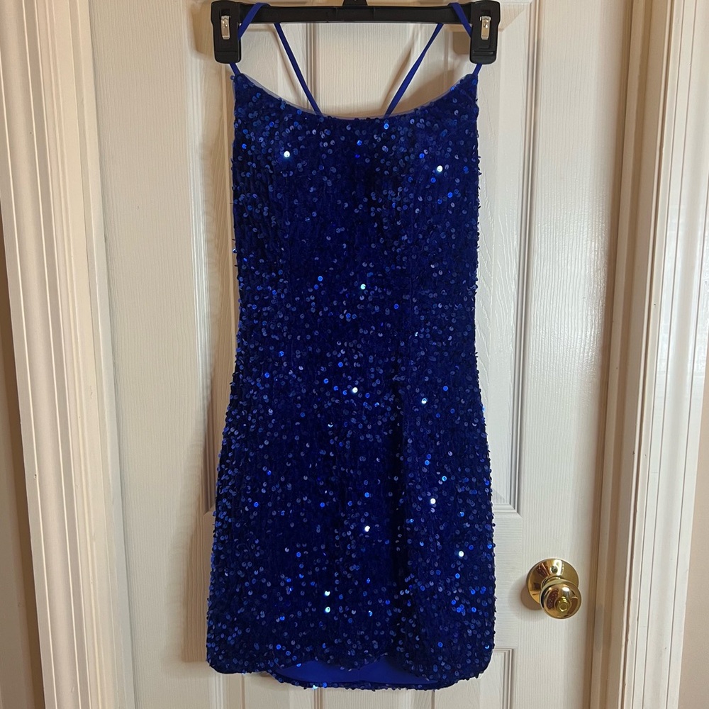 Blue Sequin Mini Dress